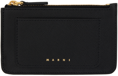 Marni Black Saffiano Leather Card Holder In Z360n
