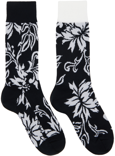 Sacai Black & White Floral Socks In 001 Black