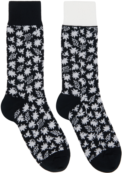 Sacai Black & White Floral Socks In 001 Black