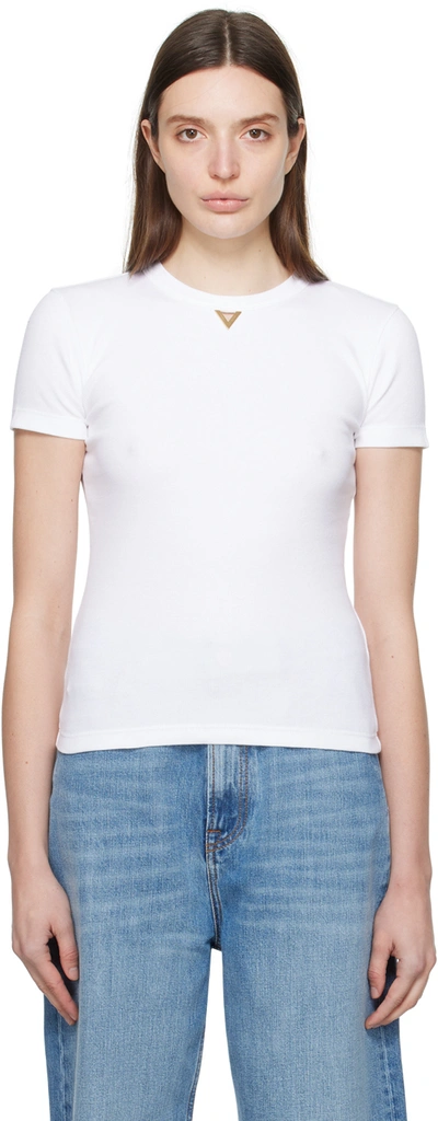 Valentino Cotton Rib Jersey Logo  T-shirt In White