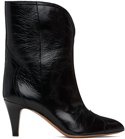 Isabel Marant Dytho Crinkled Glossed-leather Ankle Boots In Black