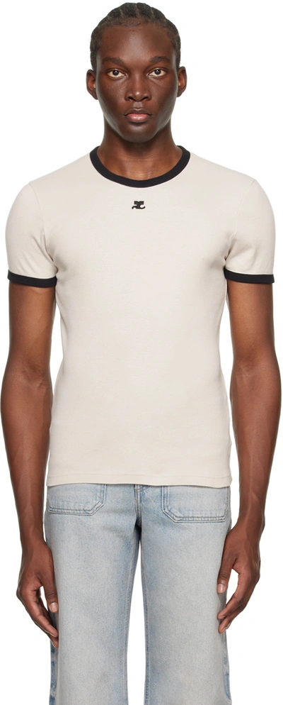 Courrèges Beige Contrast T-shirt In White