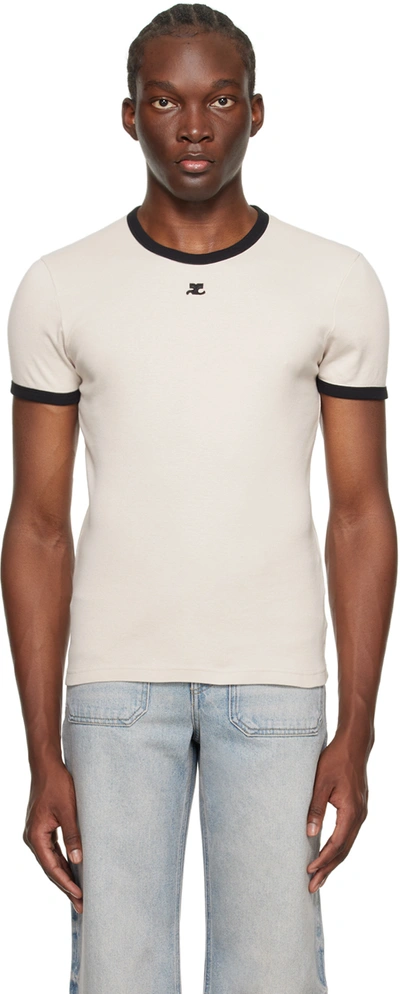 Courrèges Beige Contrast T-shirt In Cream