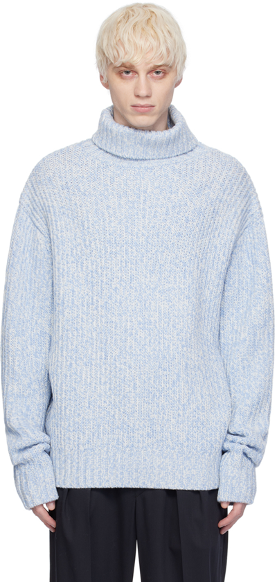 King & Tuckfield Blue Chunky Turtleneck In Blue/vanilla Ice