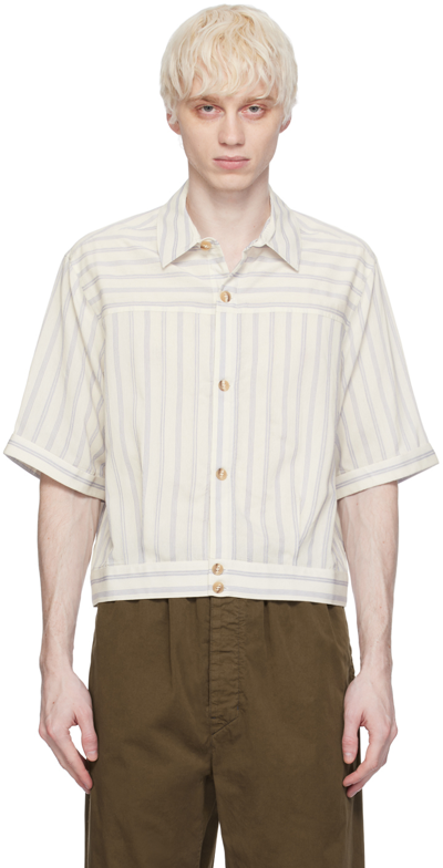 King & Tuckfield White 50s Shirt In Ecru/blue Stripe