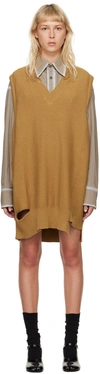 MM6 MAISON MARGIELA TAN RIPPED MINIDRESS