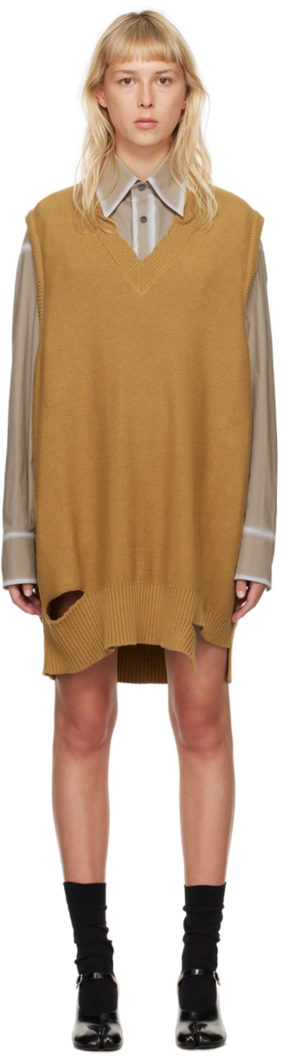 Mm6 Maison Margiela Tan Ripped Minidress In 155 Camel