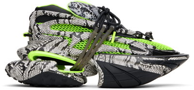 Balmain Unicorn Mesh And Snakeskin-effect Leather Sneakers In Multi