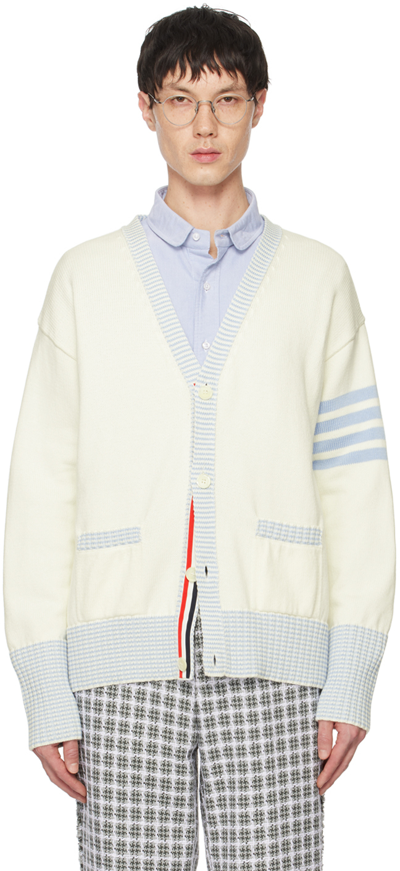 Thom Browne Hector Intarsia Cardigan In White