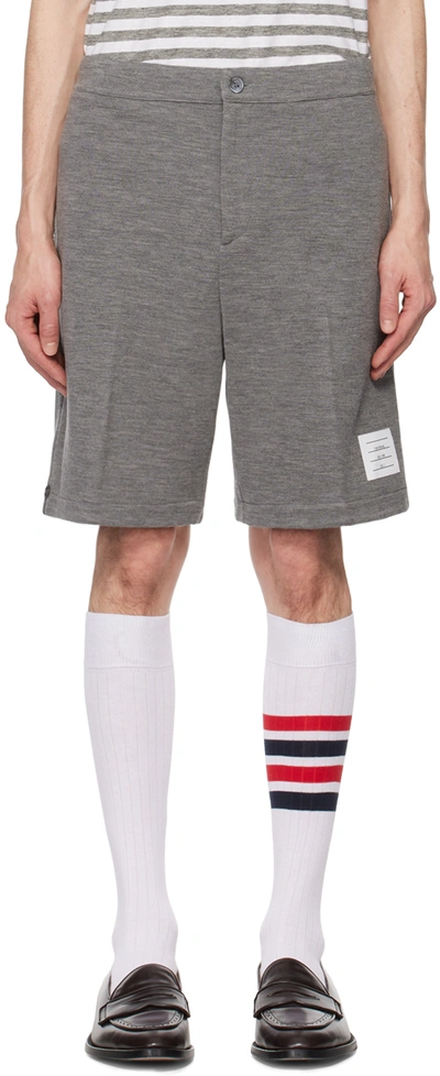 Thom Browne Logo-patch Knee-length Shorts In Grey