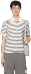 THOM BROWNE WHITE & GRAY STRIPED SHORT SLEEVE POLO