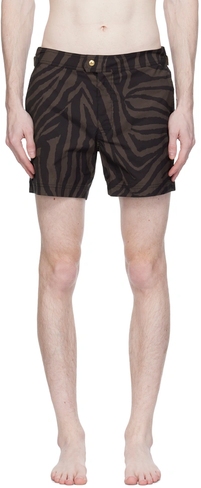 Tom Ford Brown Print Swim Shorts In Combo Brown