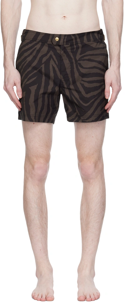 Tom Ford Brown Print Swim Shorts