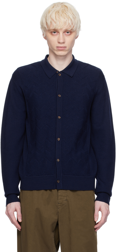 King & Tuckfield Blue Textured Wave Cardigan In Midnight