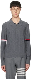 THOM BROWNE GRAY PINCHED SEAM POLO