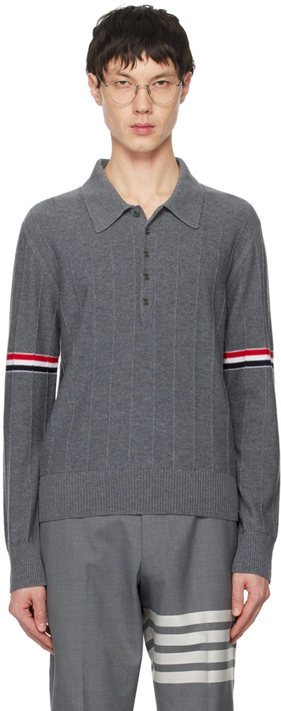 Thom Browne Gray Pinched Seam Polo In 035 Med Grey