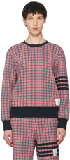 THOM BROWNE NAVY & RED CHECK 4-BAR SWEATSHIRT