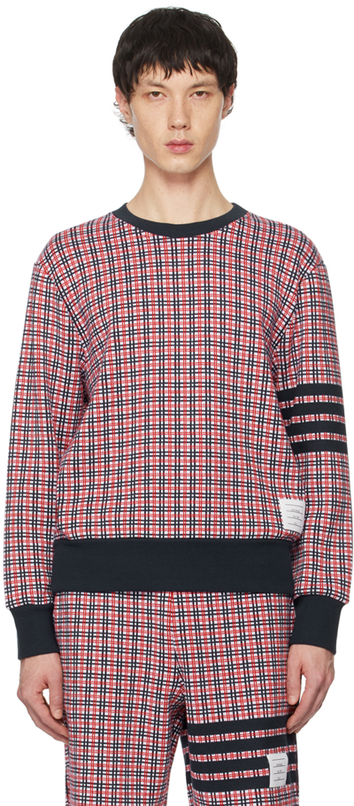 Thom Browne Navy & Red Check 4-bar Sweatshirt In Multicolor