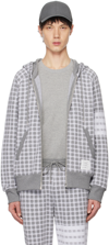 Thom Browne Checked Jacquard-knit Cotton Zip-up Hoodie In 055 Lt Grey