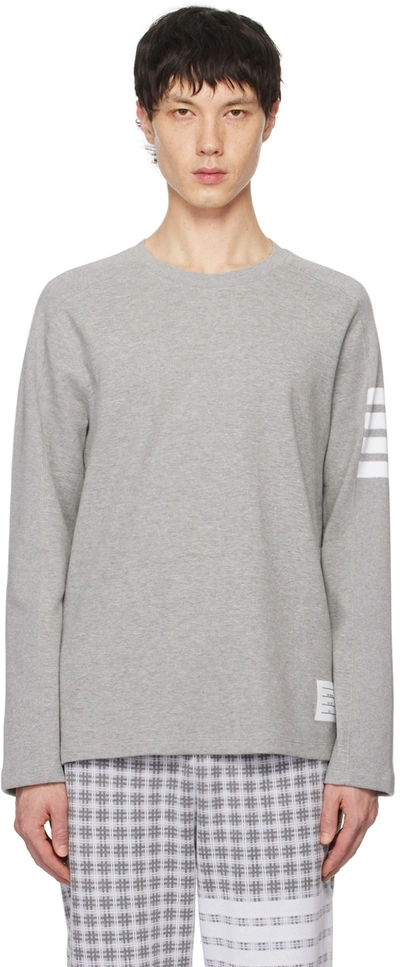 Thom Browne Gray 4-bar Stripe Long Sleeve T-shirt In 055 Lt Grey