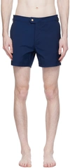 Tom Ford Logo-buckle Compact-poplin Swim Shorts In Yves Blue