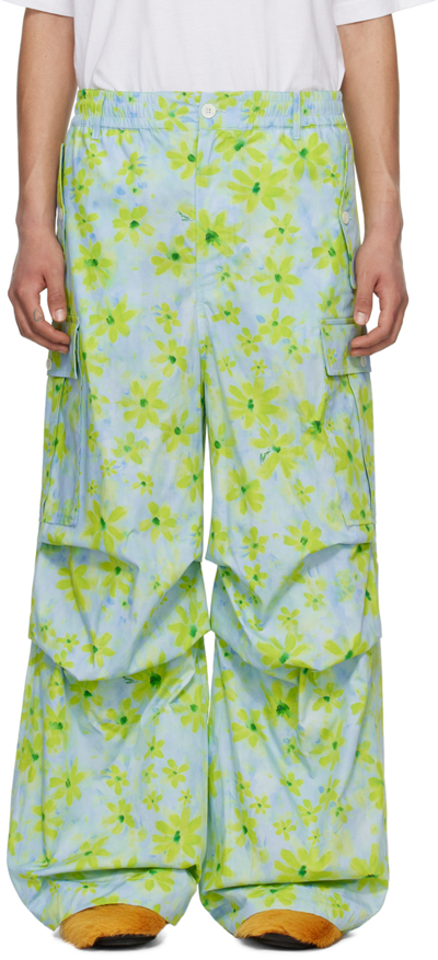 Marni Floral-print Wide-leg Cargo Trousers In Aquamarine