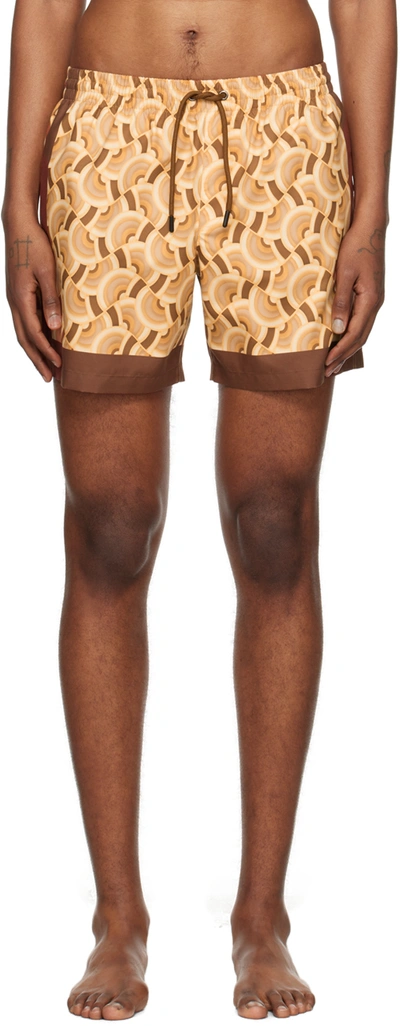 Dries Van Noten Yellow Printed Swim Shorts In 706 Cognac