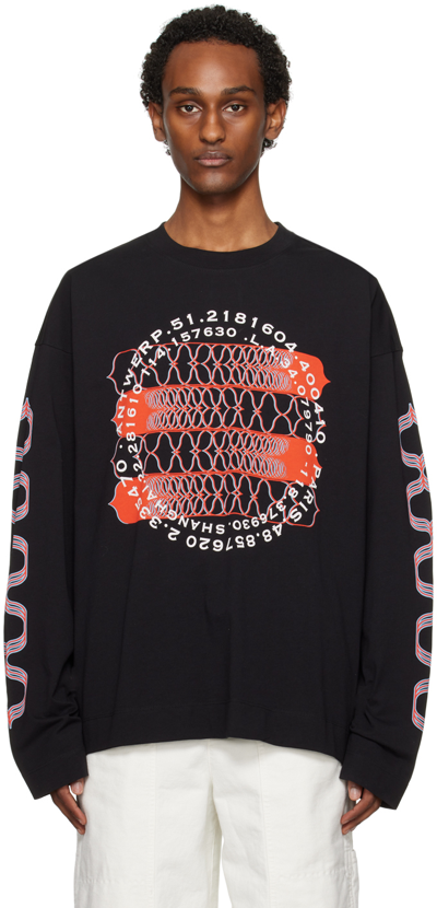 Dries Van Noten Black Printed Long Sleeve T-shirt In 900 Black