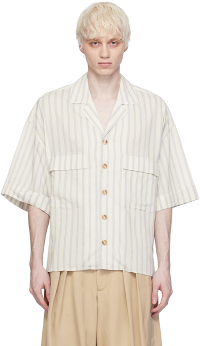 King & Tuckfield White Bowling Shirt In Ecru/blue Stripe