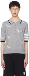 Thom Browne Mens Lt Grey Hector Icon Four-bar Wool-blend Polo Shirt In 055 Lt Grey