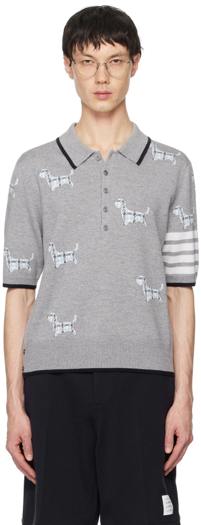 Thom Browne Gray Hector 4-bar Stripe Polo In Light Grey