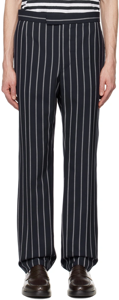 Thom Browne Navy Stripe Classic Trousers In 415 Navy