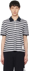 THOM BROWNE NAVY STRIPED POLO