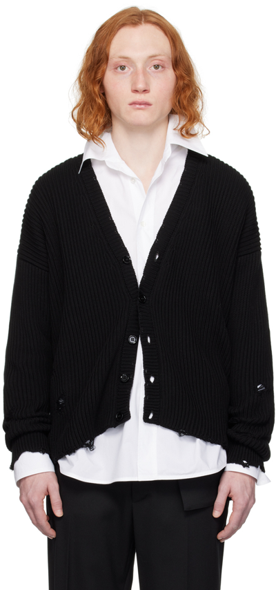 Mm6 Maison Margiela Used Effect Cardigan Sweater, Cardigans Black In 900 Black