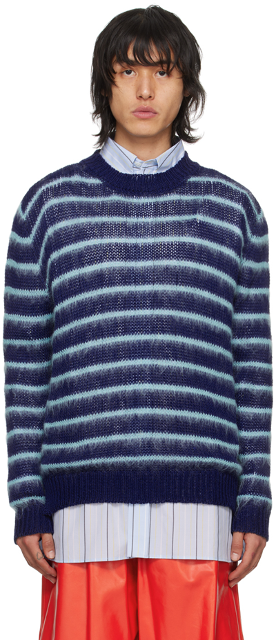 Marni Bicolour Striped Sweater In Blue