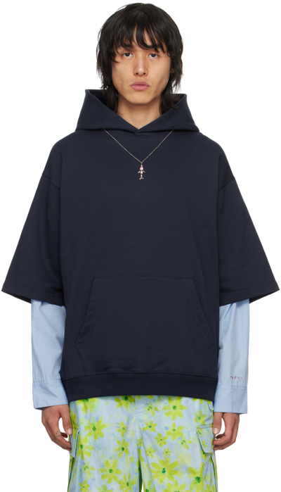 Marni Layered-design Hoodie In Blue