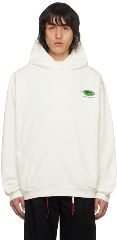 Marni White Flower Puzzle Hoodie In Fww02 Natural White