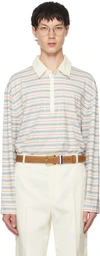 Thom Browne White & Blue Striped Polo In 460 Medium Blue