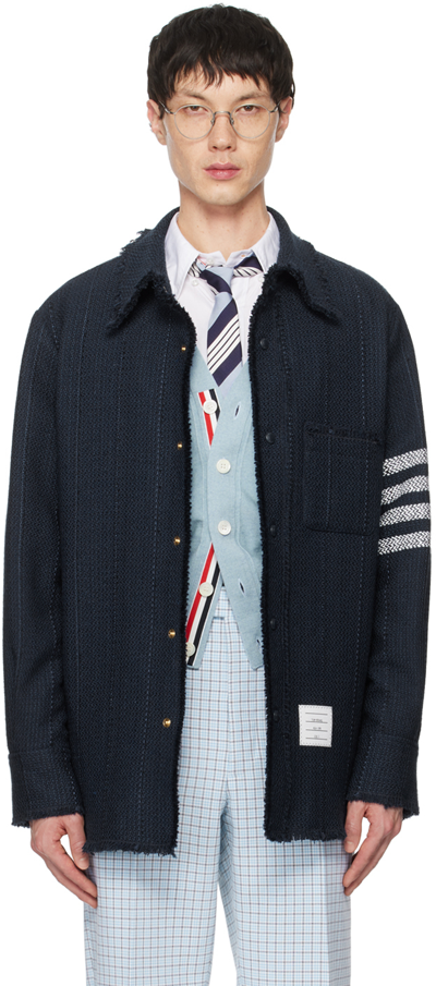 Thom Browne 4-bar Stripe Shirt Jacket In 415 Navy