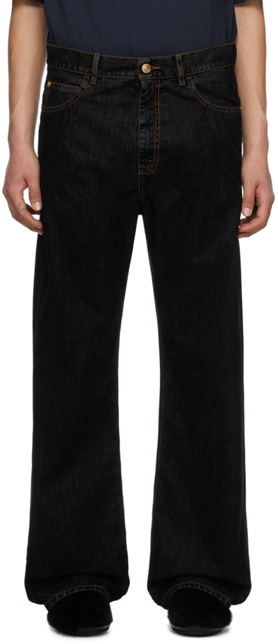 Marni Black Flocked Denim Jeans In Fdn99 Black