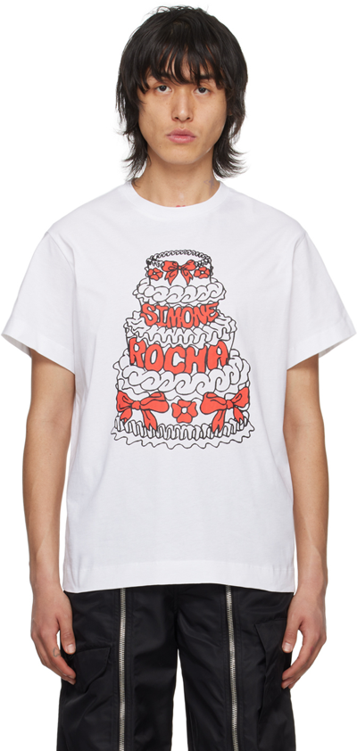 Simone Rocha White Printed T-shirt In White/black/red