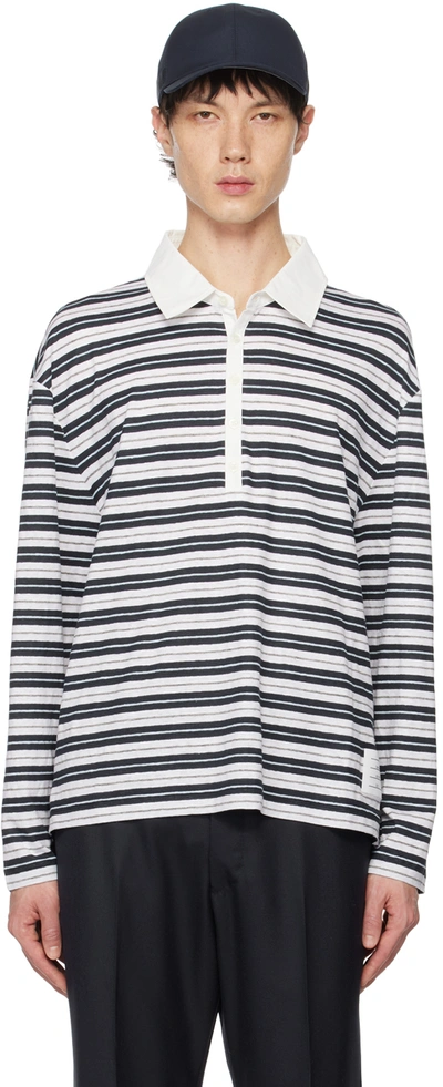 THOM BROWNE WHITE & NAVY STRIPED POLO