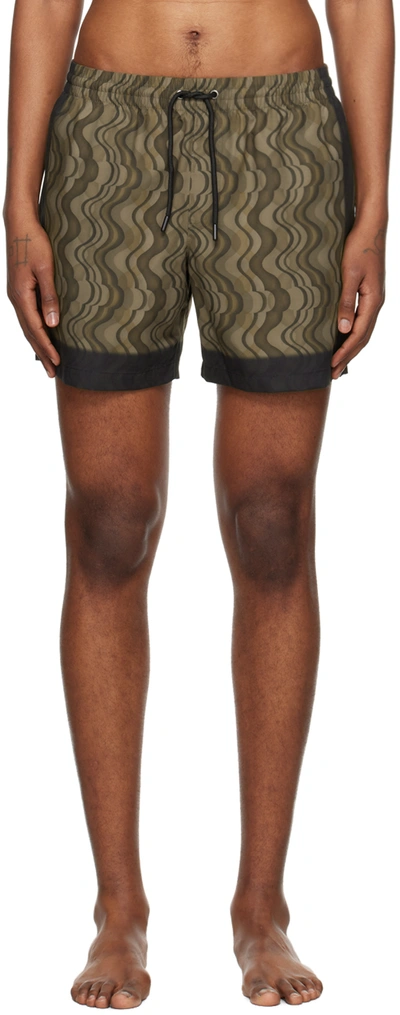 Dries Van Noten Brown Printed Swim Shorts In Dark Brown