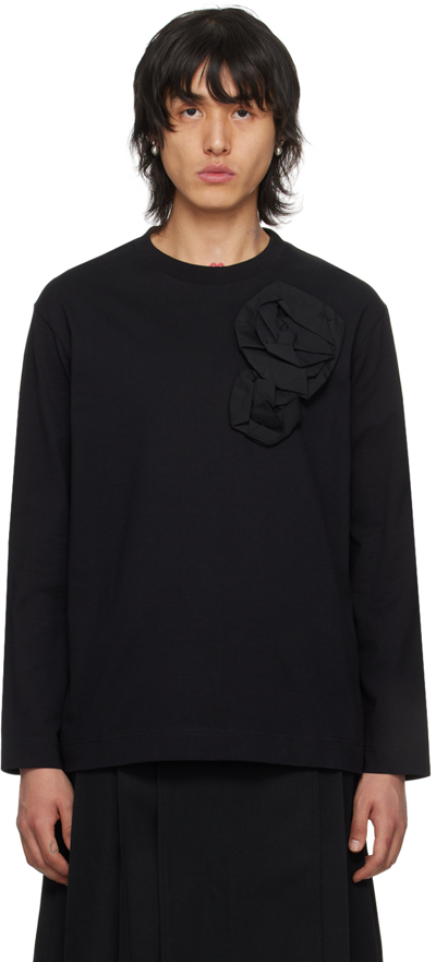 Simone Rocha Men's Boxy Pressed Rose Applique T-shirt In Black