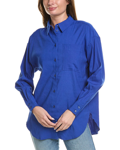 Sweaty Betty Summer Stretch Relaxed Linen-blend Shirt In Blue