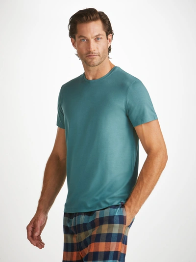 Derek Rose Men's T-shirt Basel Micro Modal Stretch Teal In Green
