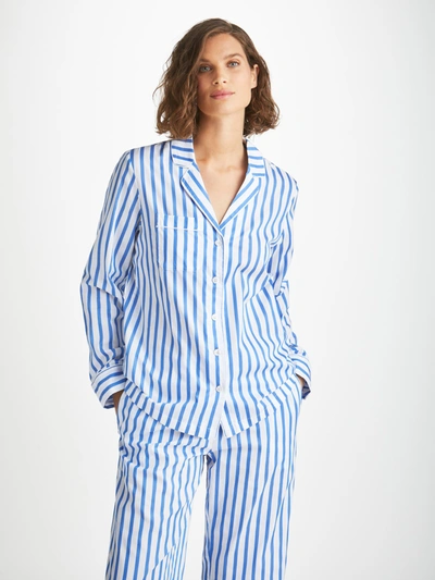 Derek Rose Capri Striped Cotton Pyjama In Blue