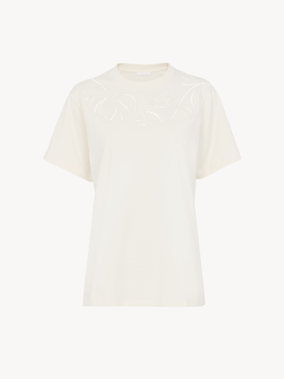 Chloé T-shirt Col Rond Femme Blanc Taille Xs 100% Coton In White