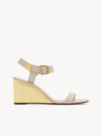 Chloé Rebecca Wedge Sandal Beige Size 6 100% Bos Taurus, Farmed, Coo France