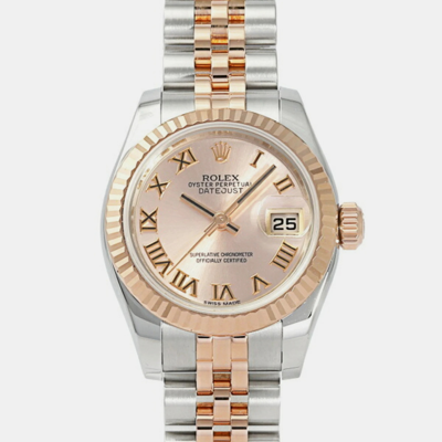 Pre-owned Rolex Pink 18k Rose Gold And Stainless Steel Datejust 179171 Automatic Women's Wristwatch 26 Mm